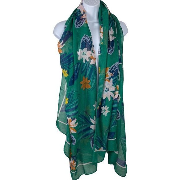 Mia & Tess Accessories - Mia & Tess Green Tropical Hawaiian Scarf Floral Lightweight Resortwear Vacation